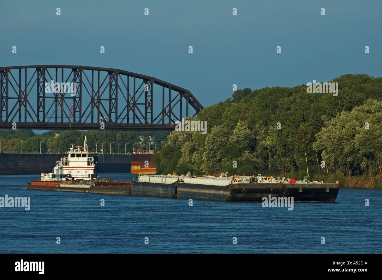 Tugboat Barge Exiting McAlpine Lock Dam On Ohio River Louisville
