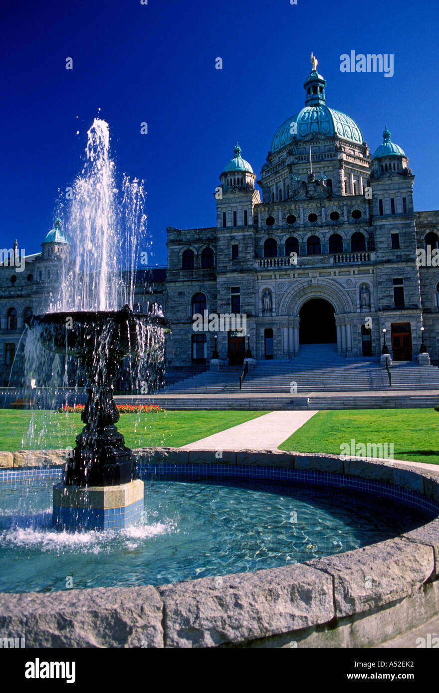 Parliament Buildings home to the Legislative Assembly of British Columbia in the city of Victoria on Vancouver Island in British Columbia in Canada Stock Photo