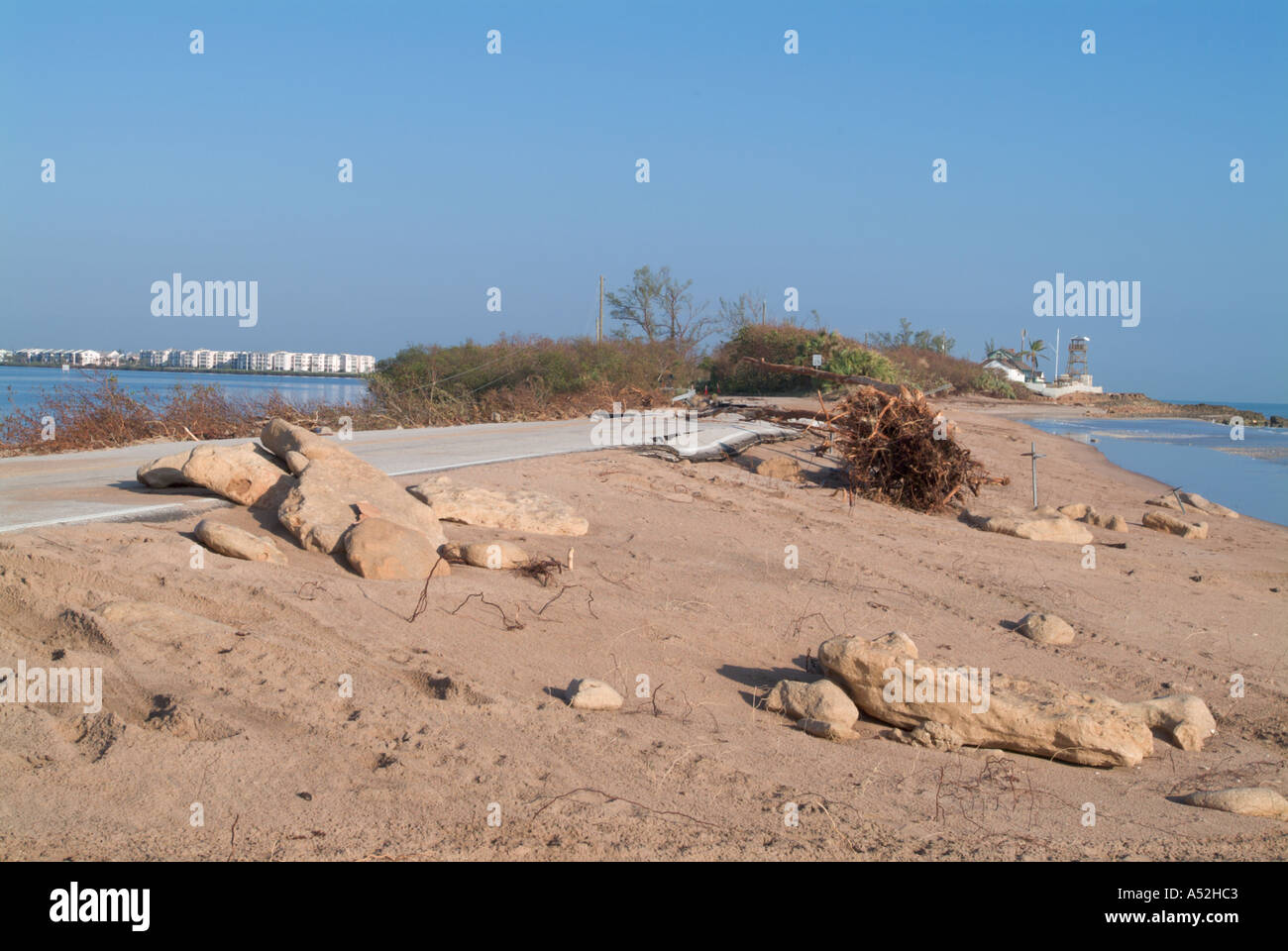 Hurricane Jeanne storm damage erosion from storm surge Martin County Florida Stock Photo