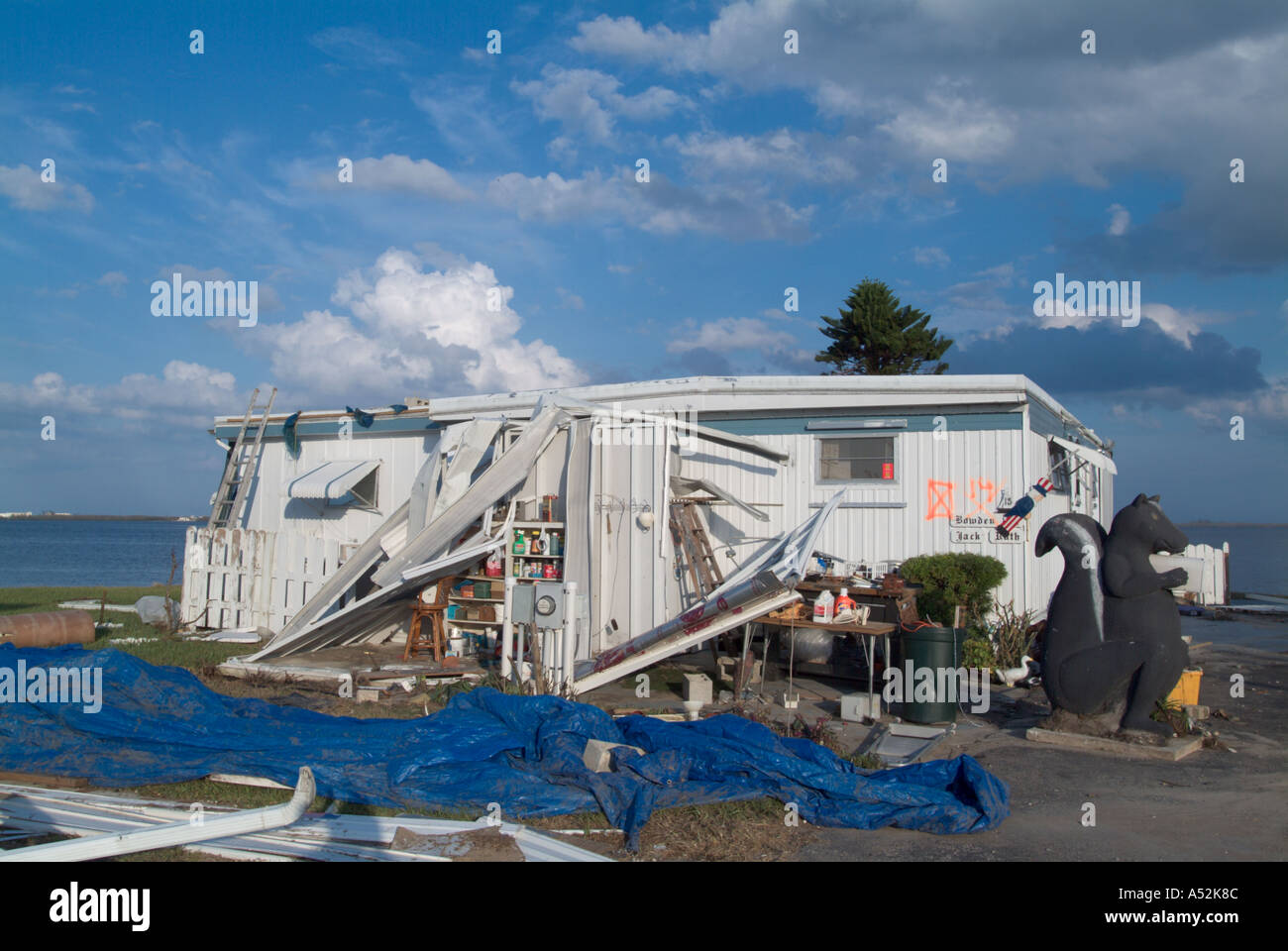 Hurricane Jeanne storm damage trailer park along Intracoastal Waterway Stuart Martin County Florida destruction loss Stock Photo