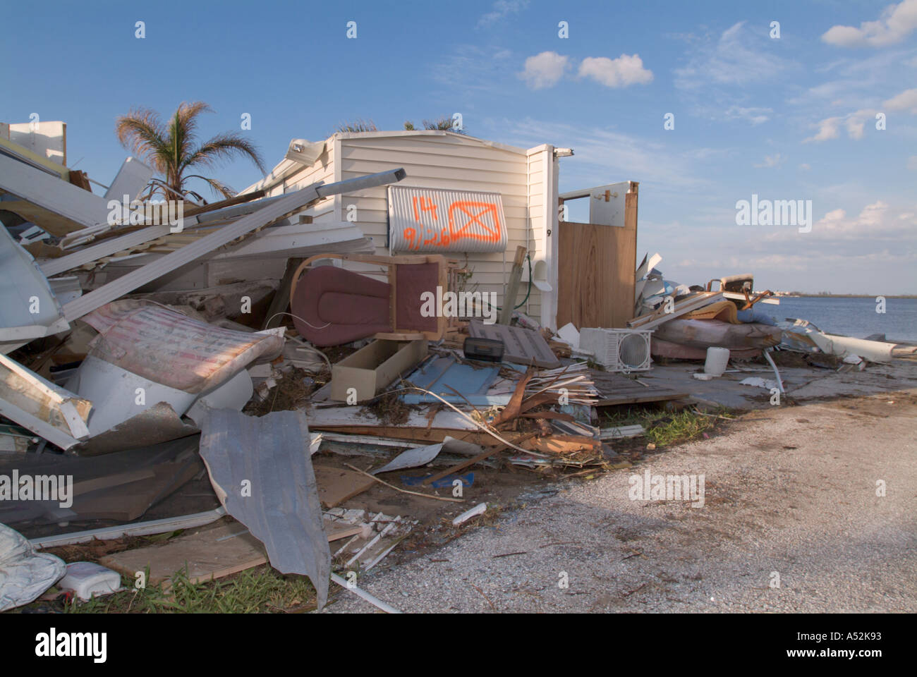Hurricane Jeanne storm damage trailer park along Intracoastal Waterway Stuart Martin County Florida destruction loss Stock Photo