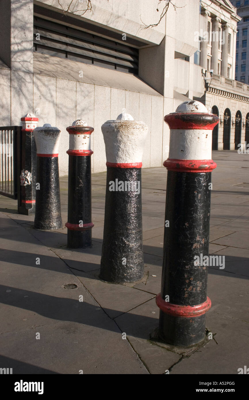 Iron bollards in the City of London England Stock Photo