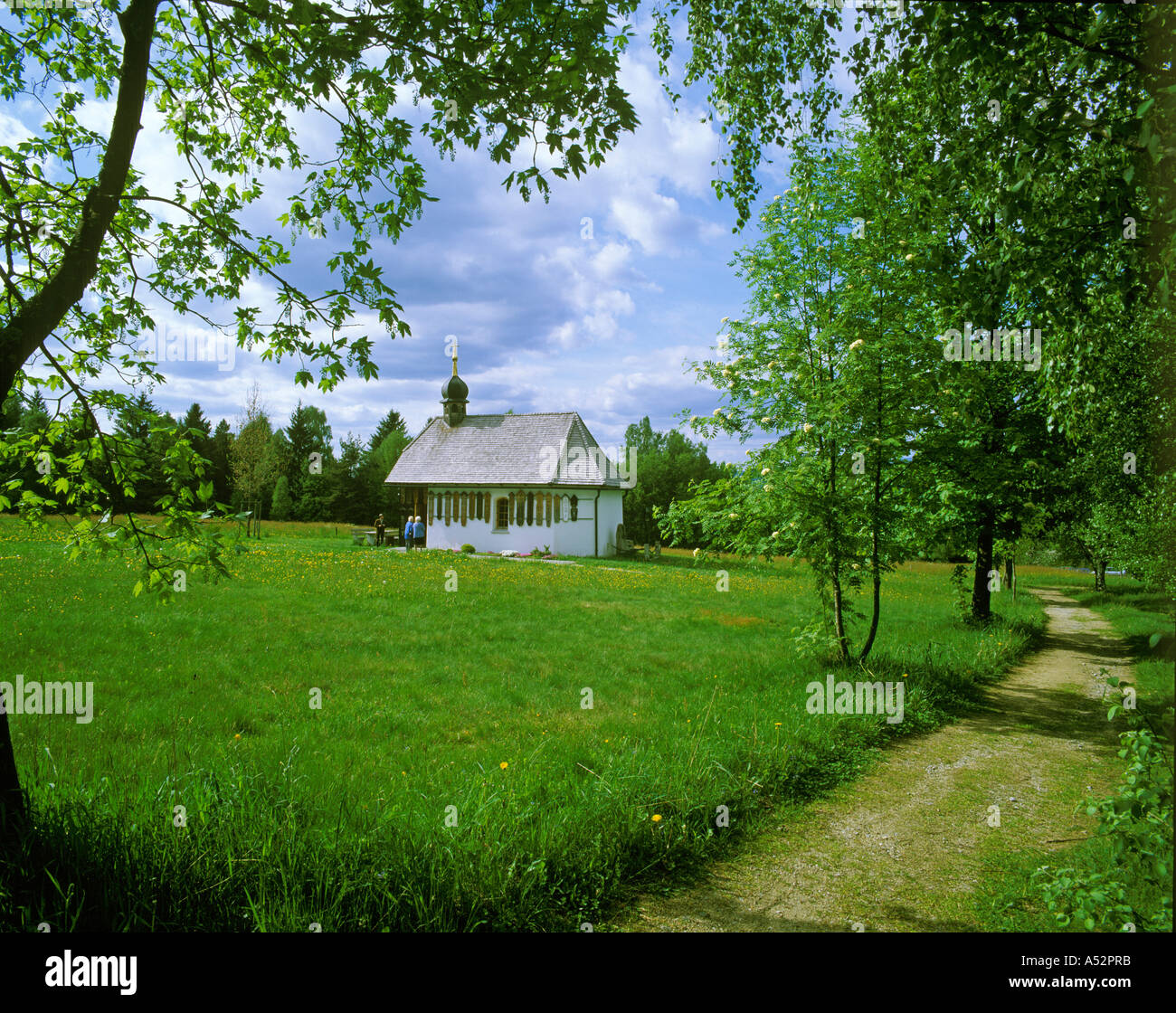 Chapel with Totenbrett rememberance boards for a died man near Zwiesel in Bayerischer Wald Bavarian Wood Lower Bavaria Germany Stock Photo