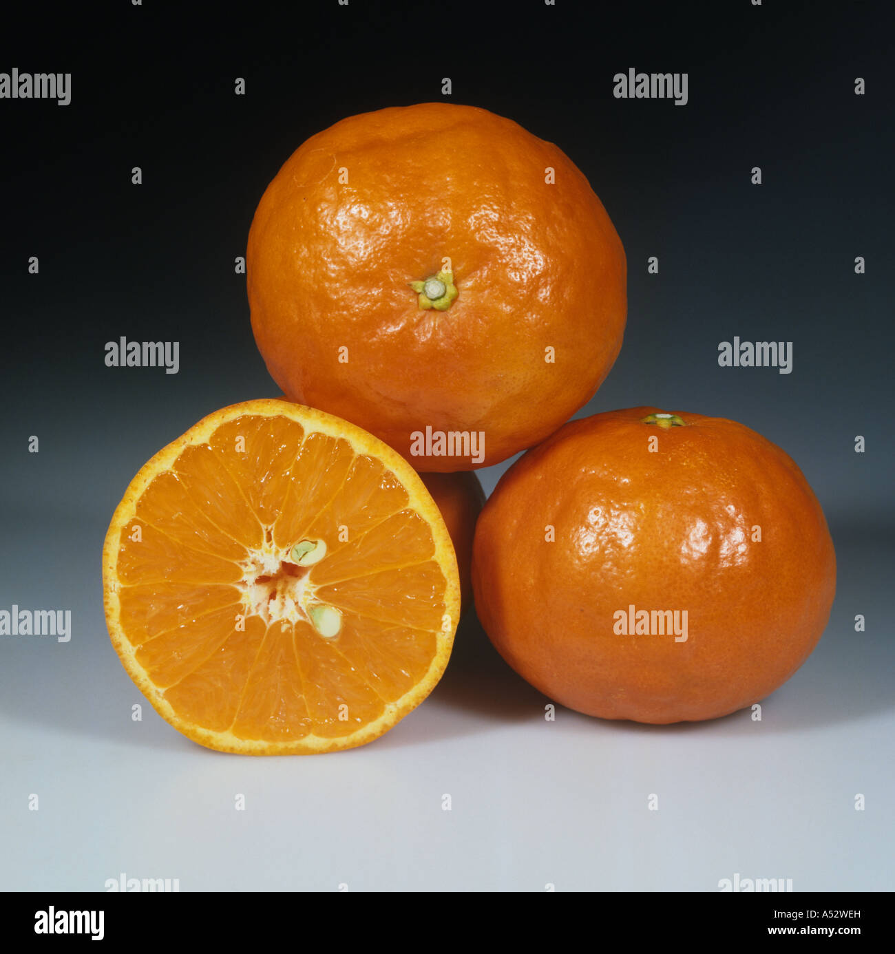 Whole sectioned citrus fruit tangelo variety Semminole Stock Photo