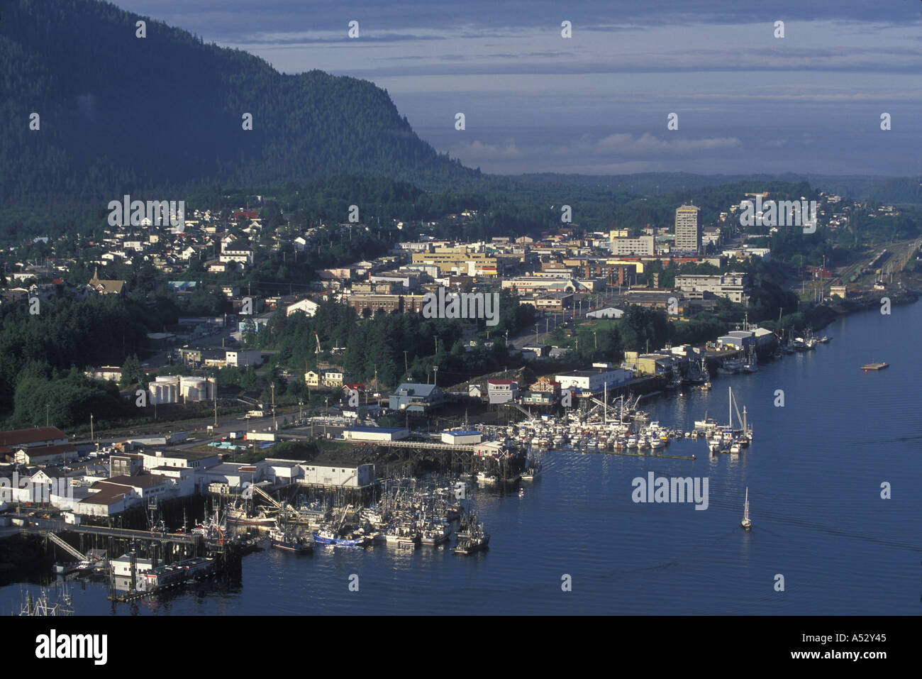 Canada British Columbia Prince Rupert Aerial view of Prince Rupert on summer morning Stock Photo