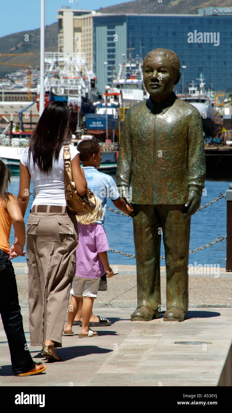 Nelson Mandela statue on Nobel Square Cape Town South Africa Young boy