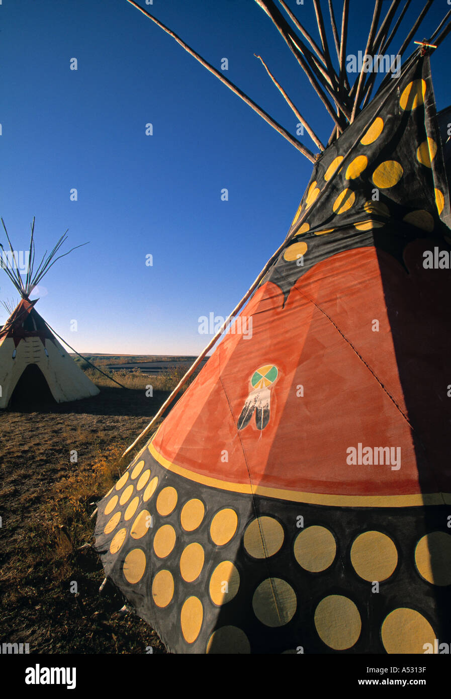 Native American Teepees, Hardin, Montana, USA Stock Photo