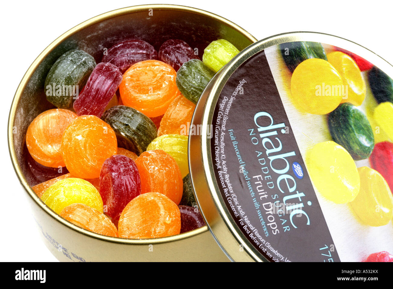 Tin Of Diabetic Colourful Boiled Fruit Drops Sweets Confectionery With