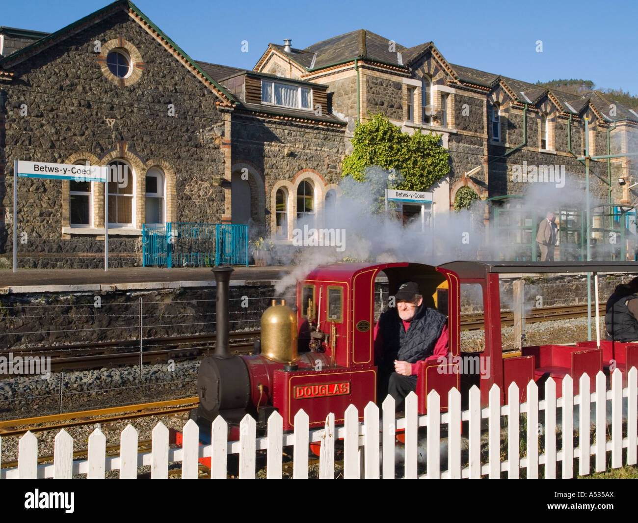 Miniature railway steam train giving tourist rides in Conwy Valley