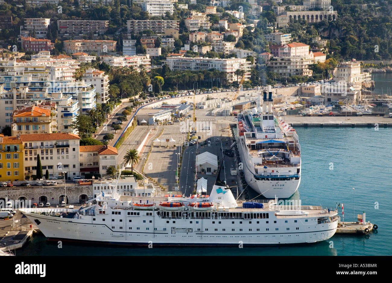 Liners docked at the Port Du Commerce in Nice, Southern France. Stock Photo