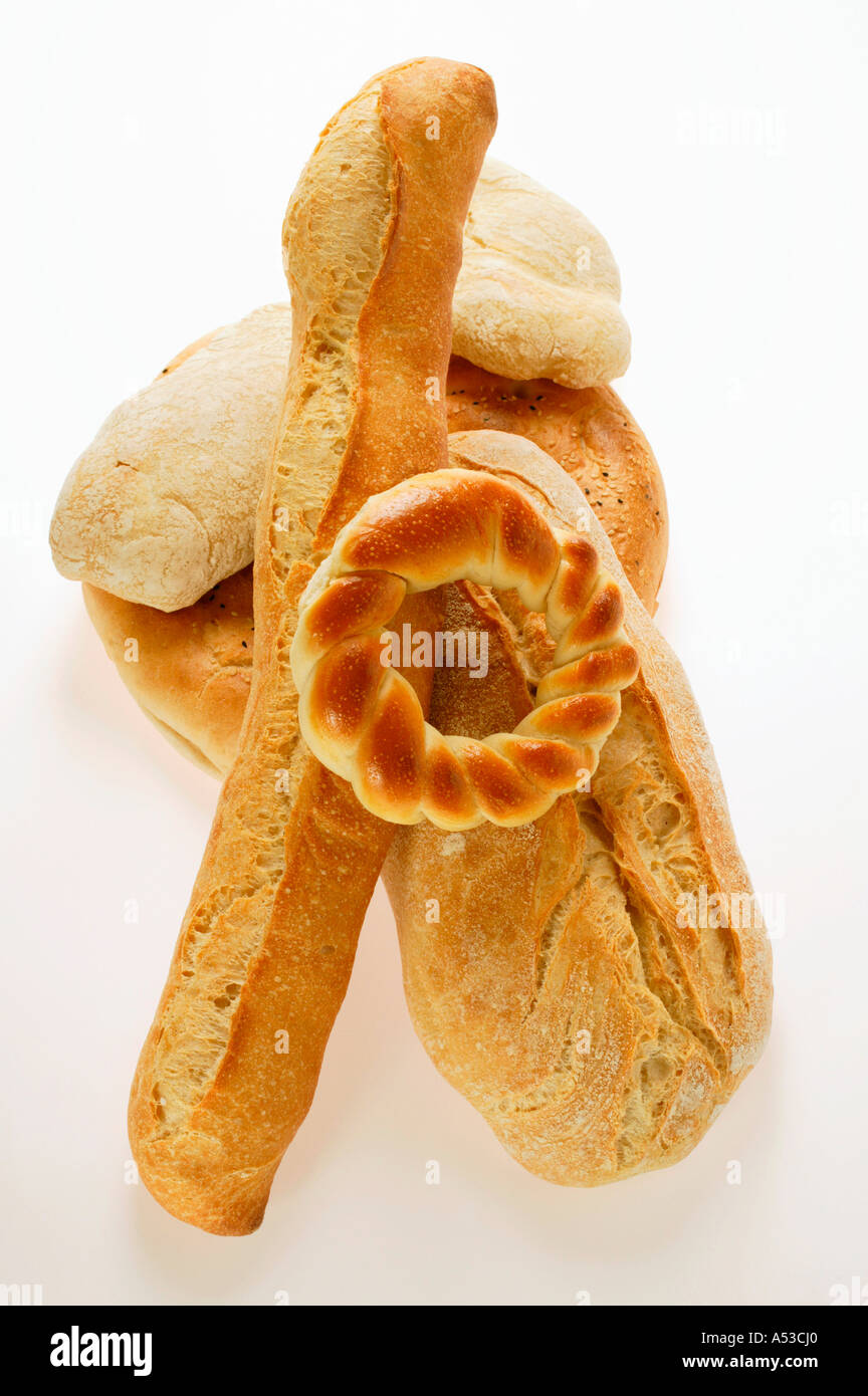 Flatbread ciabatta white bread ring and baguette Stock Photo Alamy