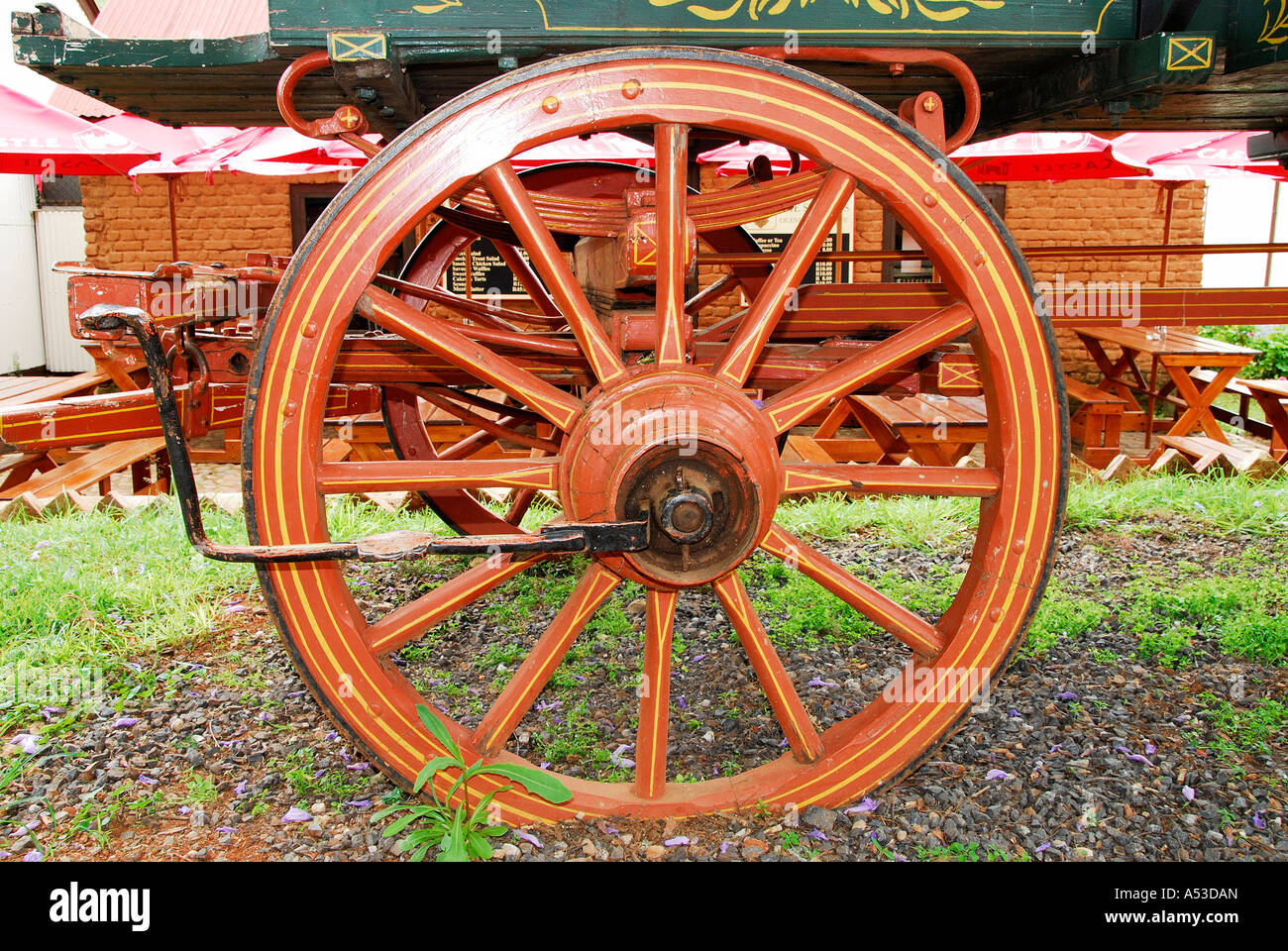Wooden wheel of old ox wagon, Pilgrim's Rest, Mpumalanga, South Africa