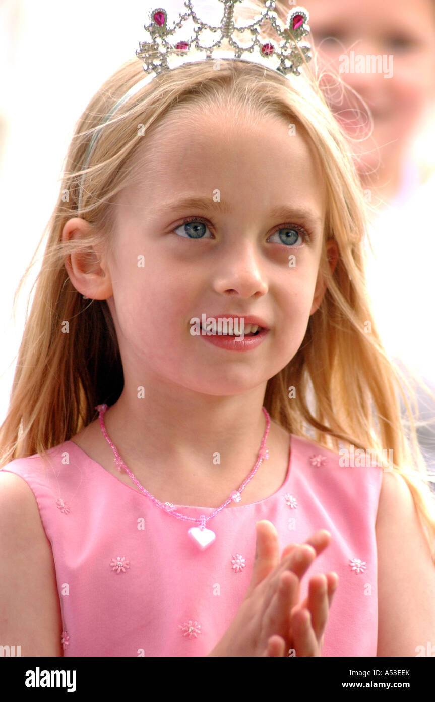 British birthday party girl UK London with pink dress and enjoying