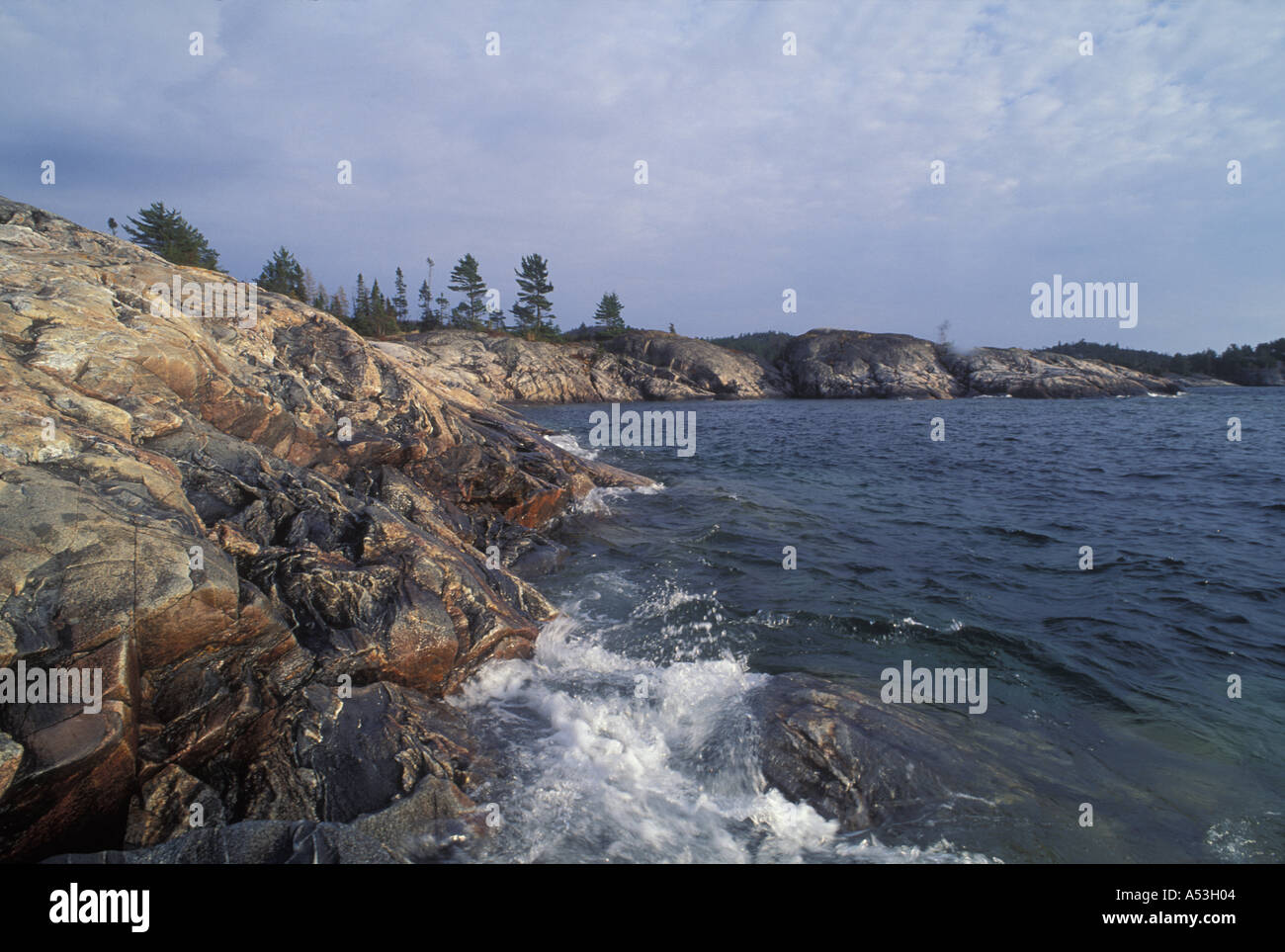 Canada Ontario Lake Superior Provincial Park Rocky shoreline along ...