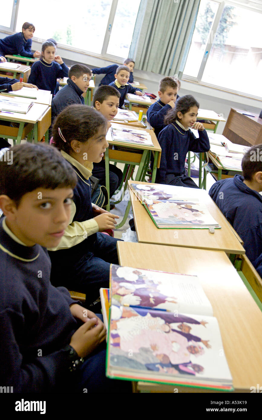 LEBANON BEIRUT School classroom with children in uniforms participating