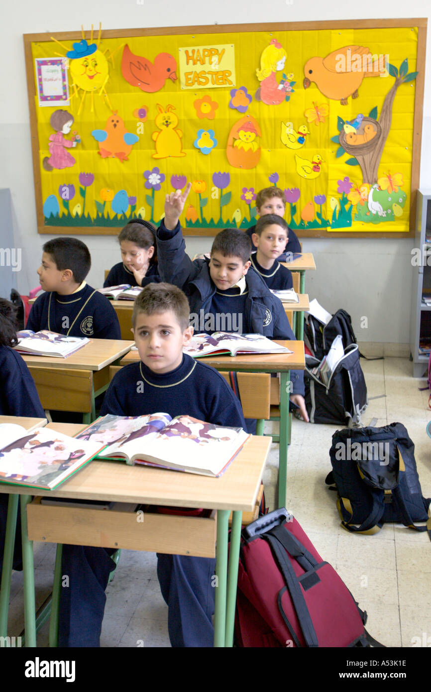 LEBANON BEIRUT School classroom with children in uniforms participating
