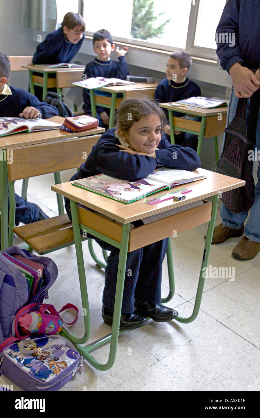 LEBANON BEIRUT School classroom with children in uniforms participating