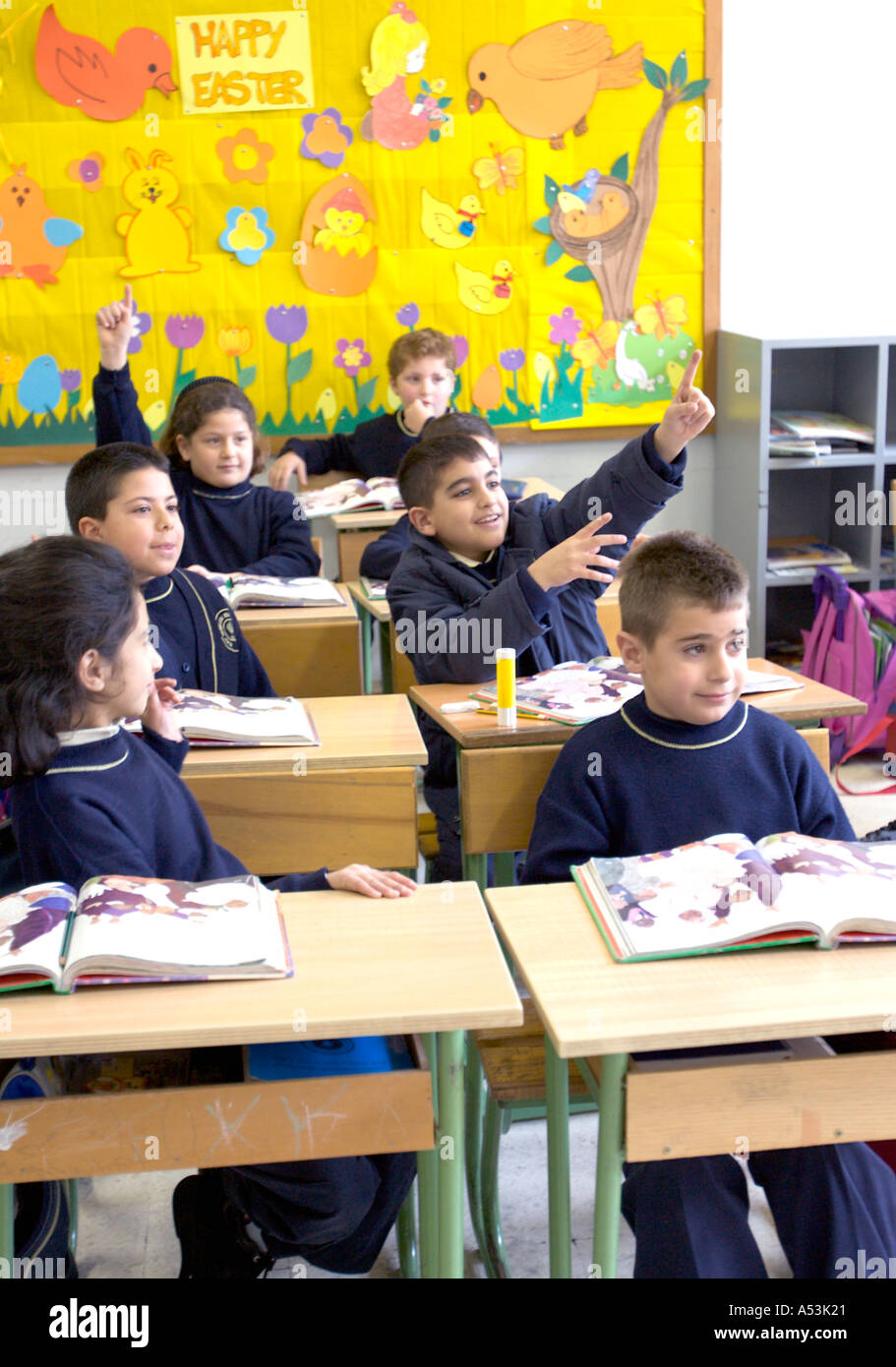 LEBANON BEIRUT School classroom with children in uniforms participating