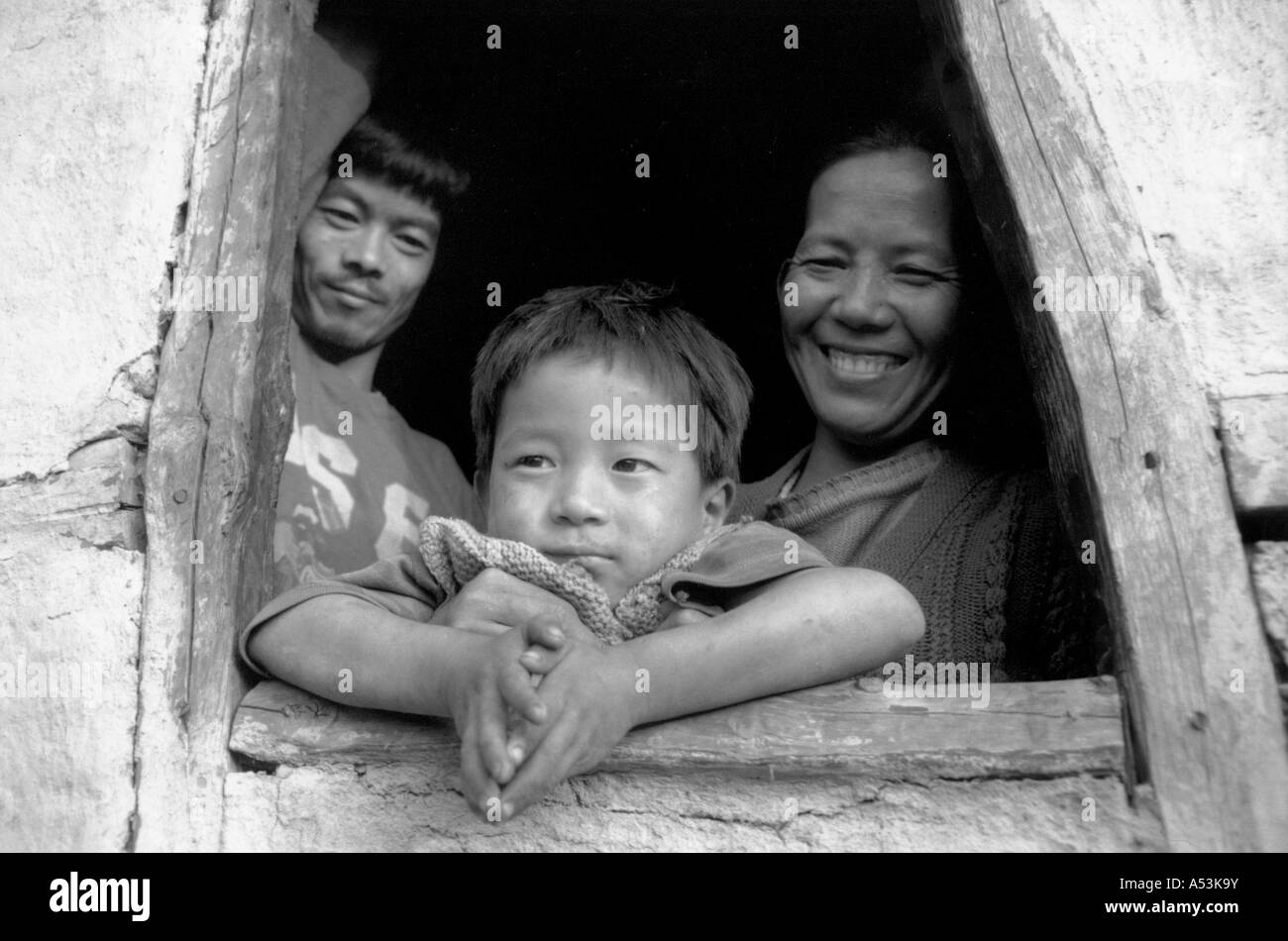 Painet ha1231 007 black white family nepali immigrant kalimpong india country developing nation economically developed Stock Photo