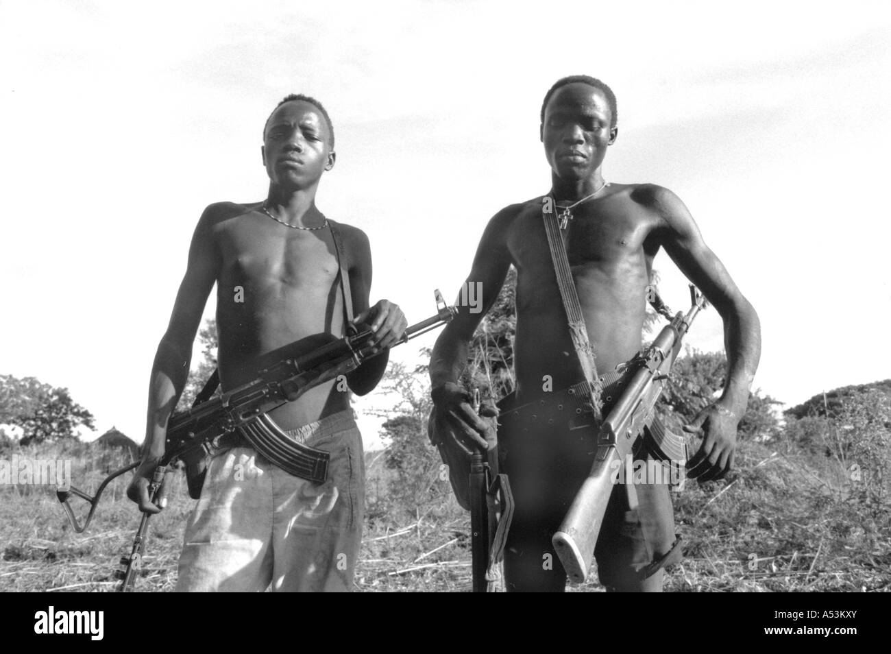 Painet ha1332 132 black and white war spla soldiers chukudum south sudan country developing nation less economically Stock Photo