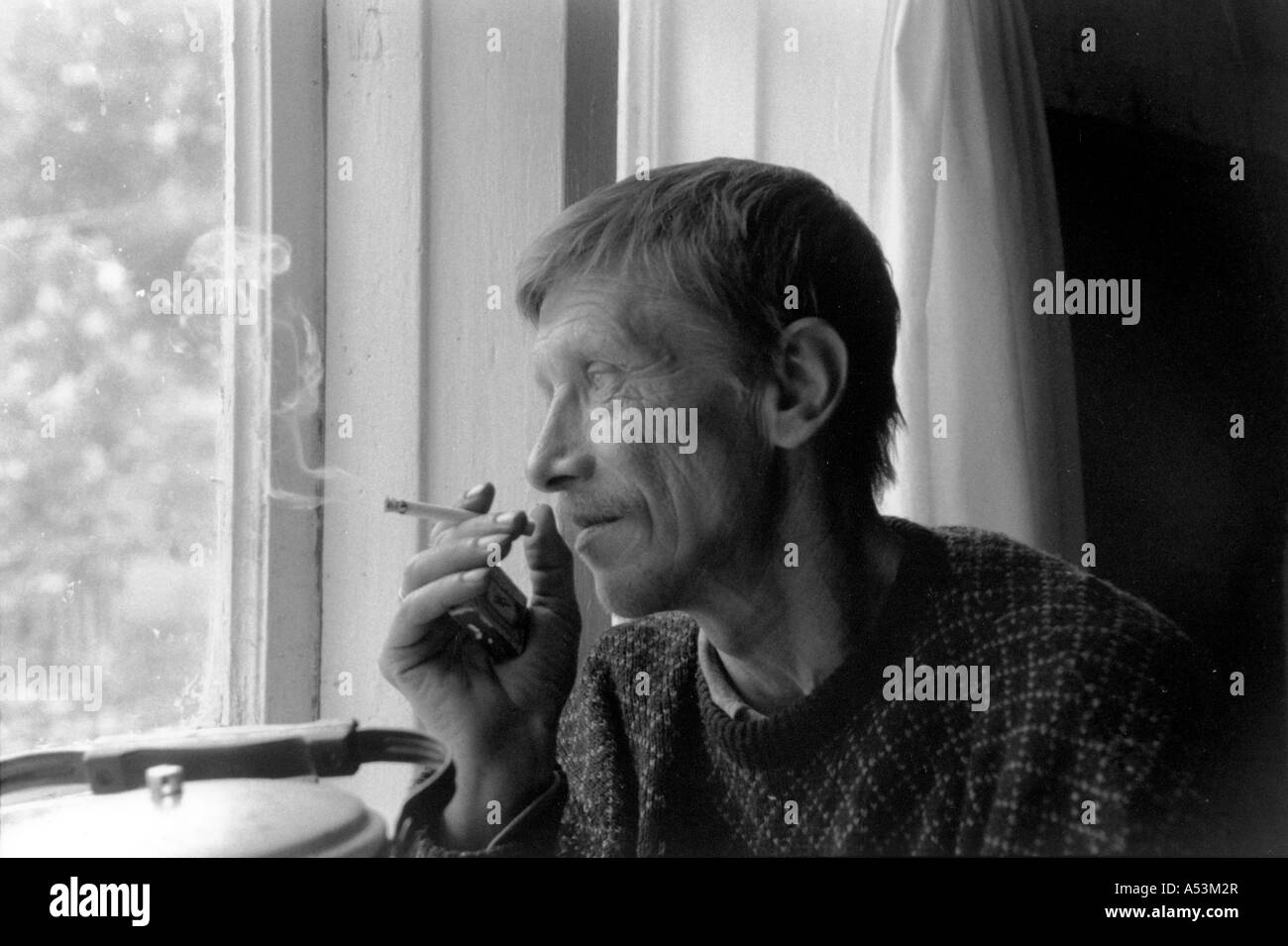 Painet ha1354 154 black and white stress unemployed lumber worker petersburg district russia country developing nation Stock Photo