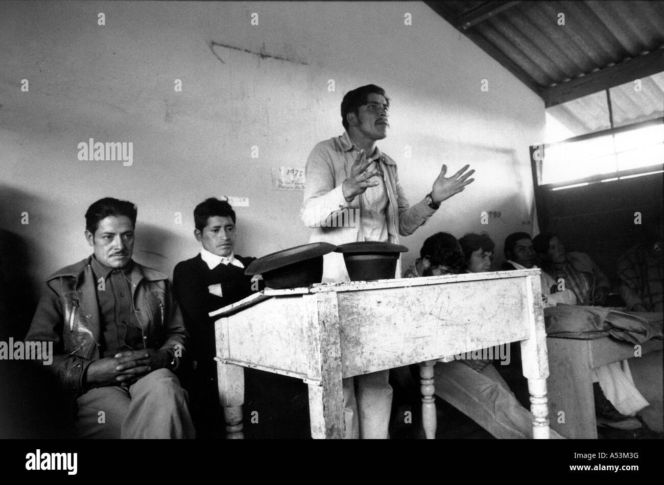 Painet ha1357 157 black and white stress community leader making impassioned speech land reform ecuador country developing Stock Photo