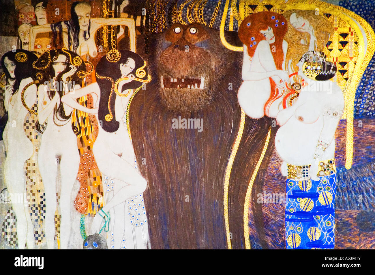 Beethoven Frieze by Gustav Klimt painted in 1902 in homage to Beethovens Ninth 9th Symphony Secession Building Vienna Austria Stock Photo