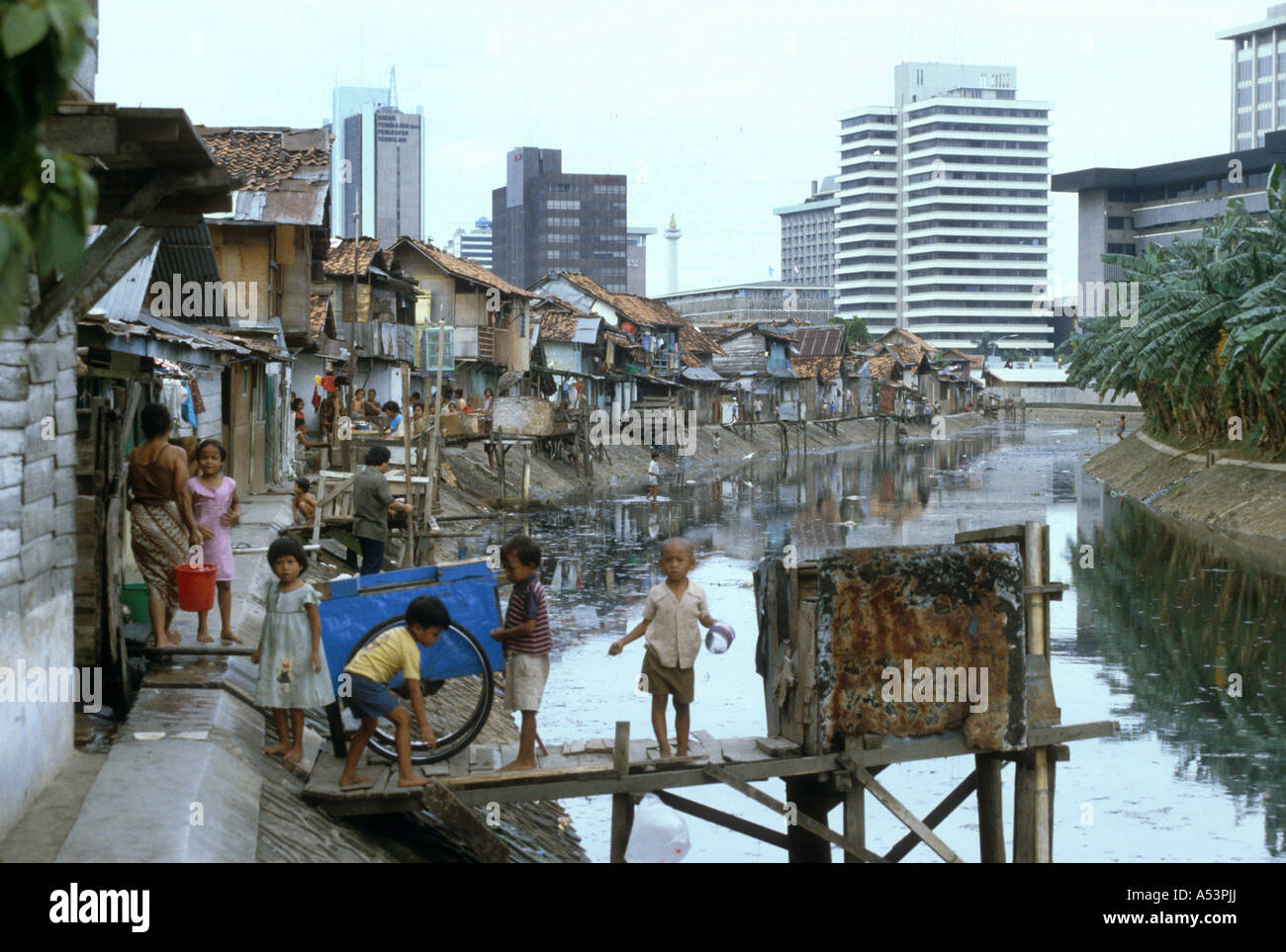 Painet ha1708 3440 indonesia slums downtown area jakarta country developing nation economically developed culture emerging Stock Photo