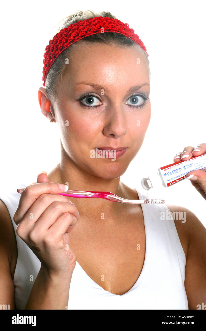 Young Woman Brushing Teeth Model Released Stock Photo - Alamy