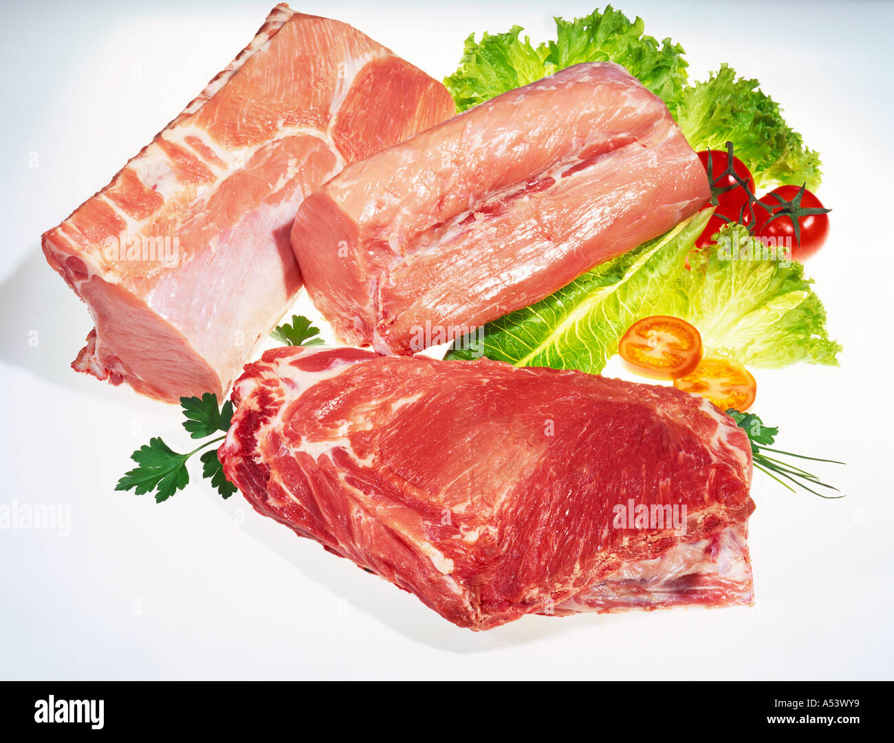 Boned pork joint loin fore end and neck joint Stock Photo Alamy