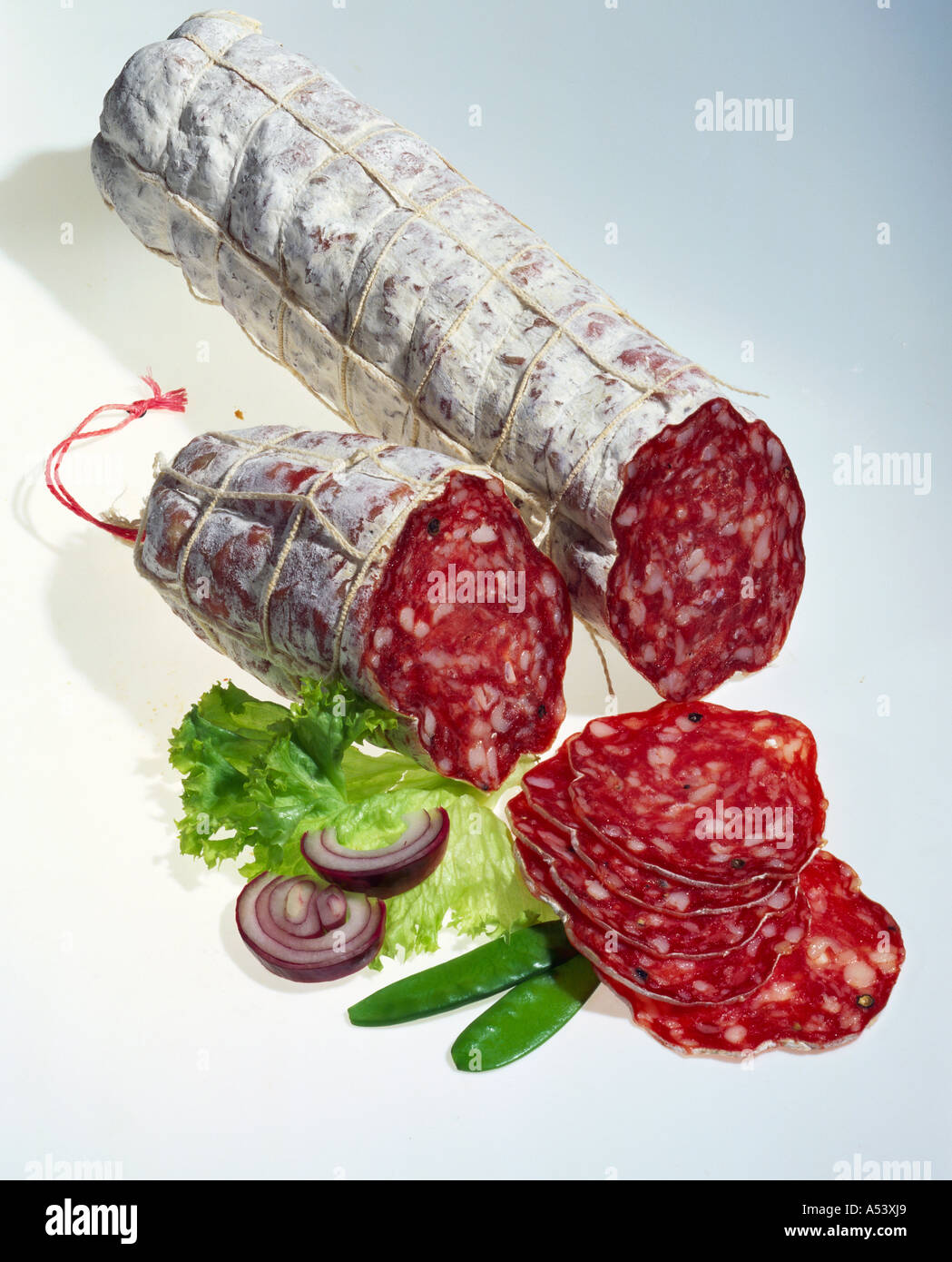 French salami slices cut Stock Photo Alamy