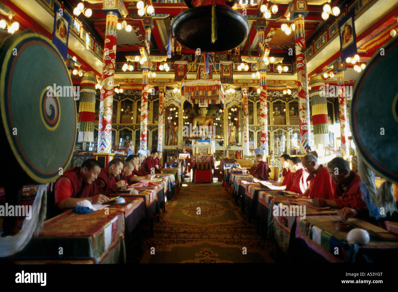 Painet ha2321 5144 russia religion buddhism lamaist monks performing puja ivolginsk monastery ulan ude buryatia country Stock Photo