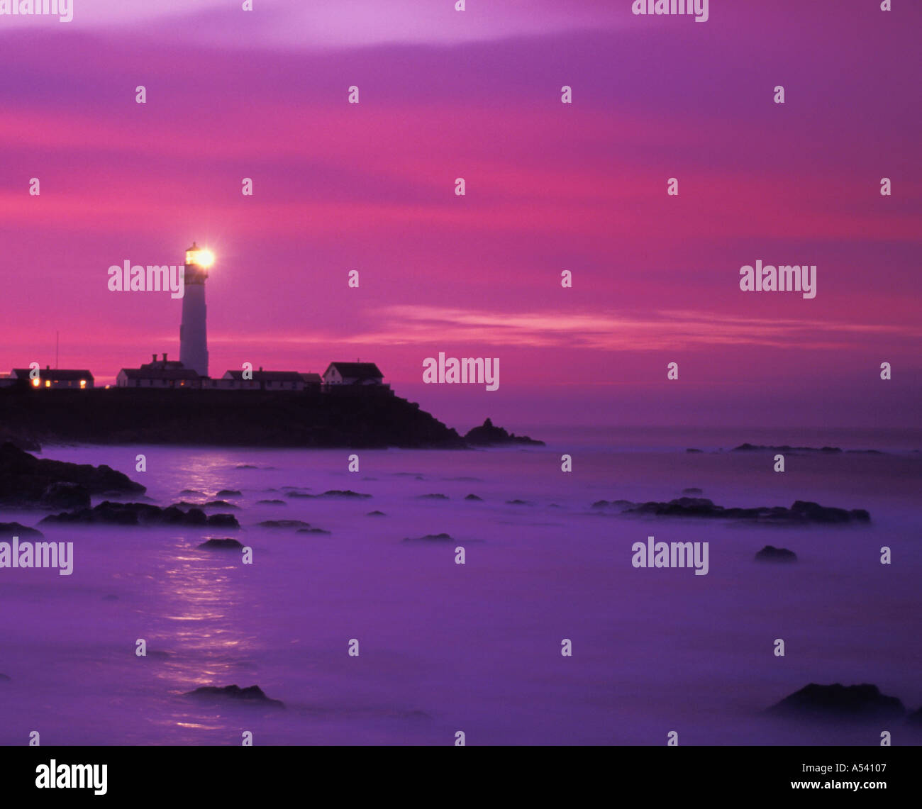 Pigeon Point Lighthouse near Pescadero California at dawn Stock Photo