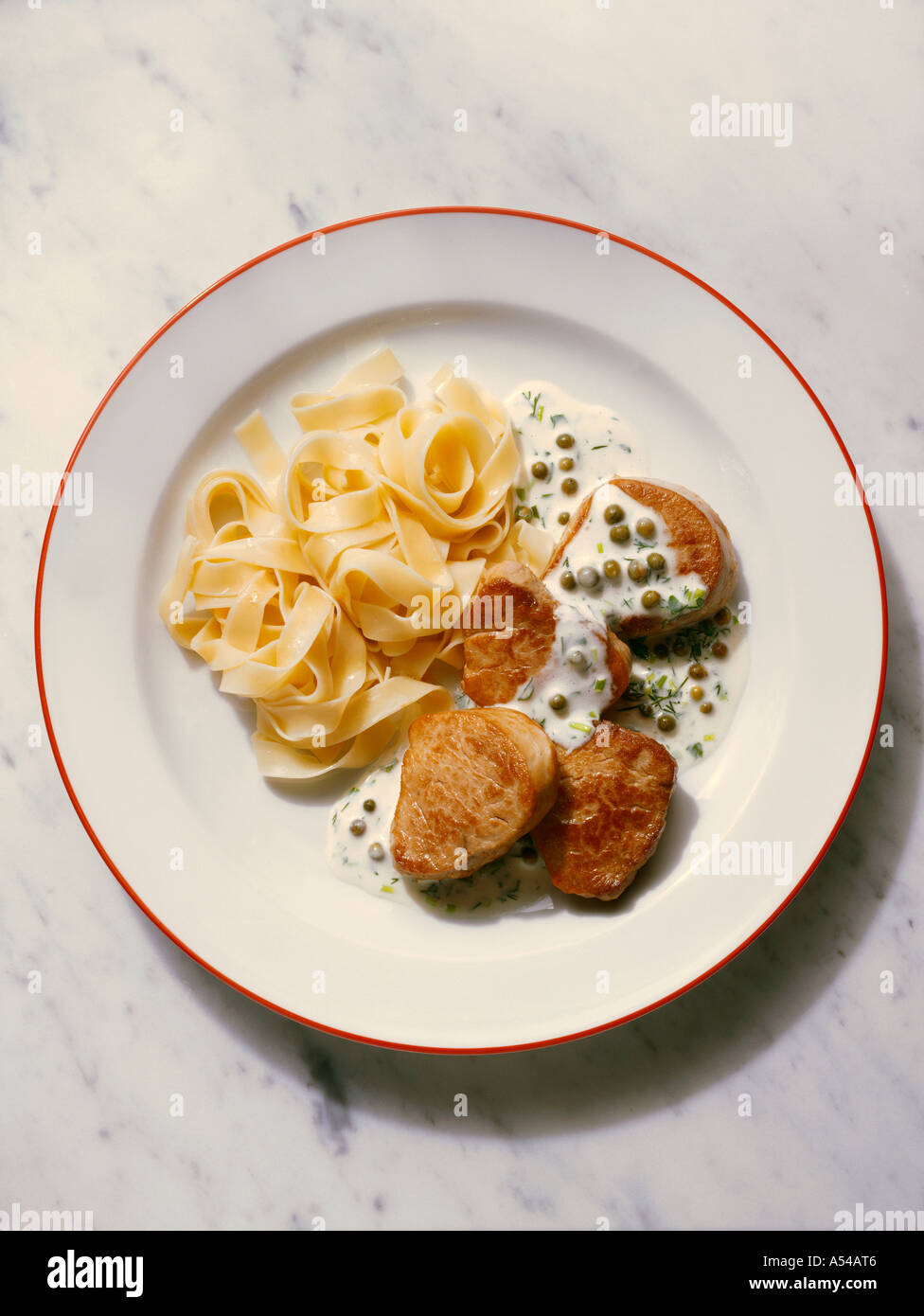 Pork Medallions with Pasta Stock Photo Alamy