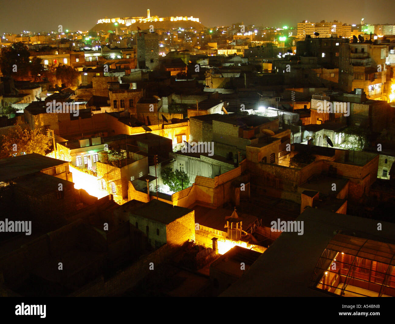 Night shot citadell in Aleppo Stock Photo