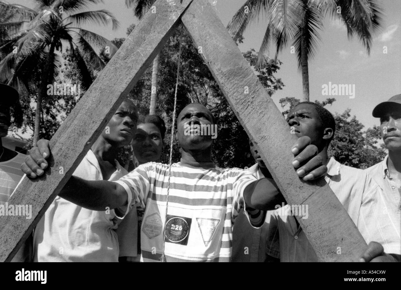 Painet hn1911 492 black and white farming agricultural students terrace leveling equipment portauprince haiti country Stock Photo