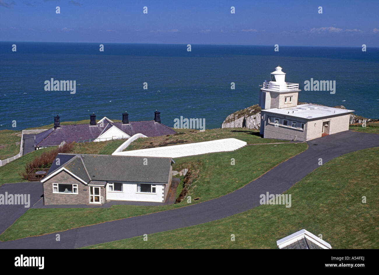 Bull Point Lighthouse beams out over the Bristol Channel in north Devon.  XPL 4768-447 Stock Photo