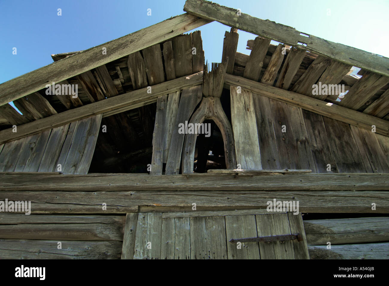 Delapidated cabin barn in the Leutasch valley near Seefeld Tyrol Austria Stock Photo