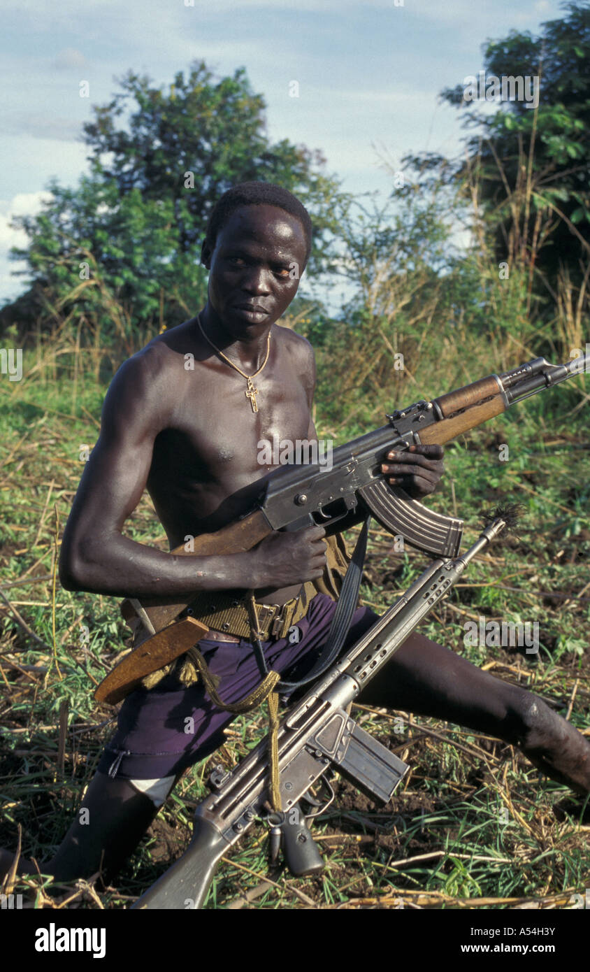 Painet hq1470 sudan soldier chukudum ak 47 christian images war country developing nation less economically developed Stock Photo
