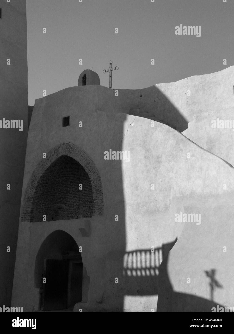 Painet ip1634 8109 black and white egypt shadows interior walls sourian coptic orthodox monastery wadi natrun country Stock Photo