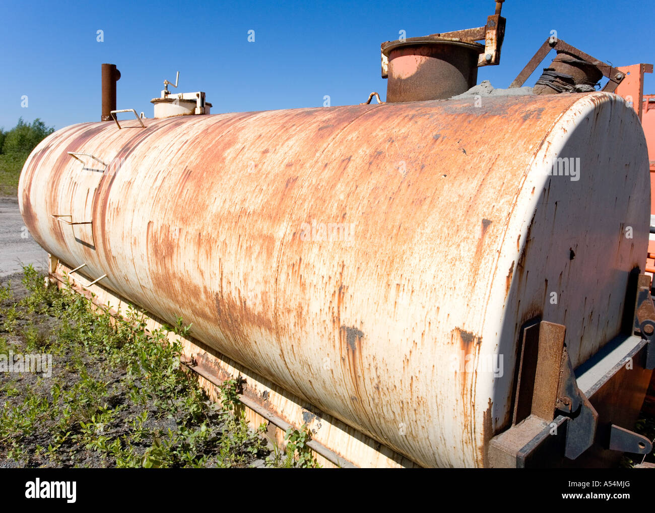 Rusty , unused metallic fuel above ground fuel tank , Finland Stock Photo Alamy