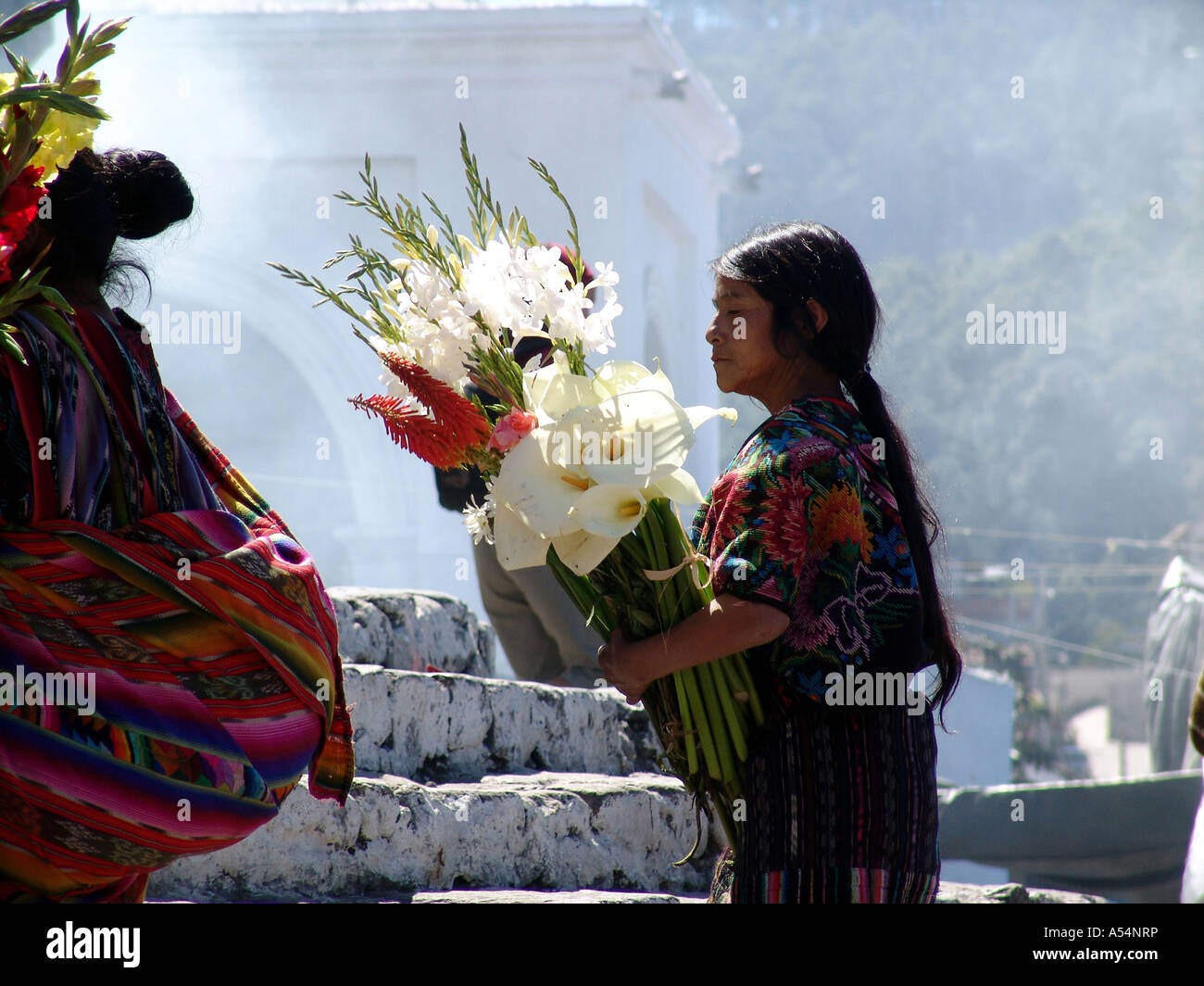 Painet ip1722 girl flowers guatemala traders steps santo tomas church chichicastenango country developing nation less Stock Photo