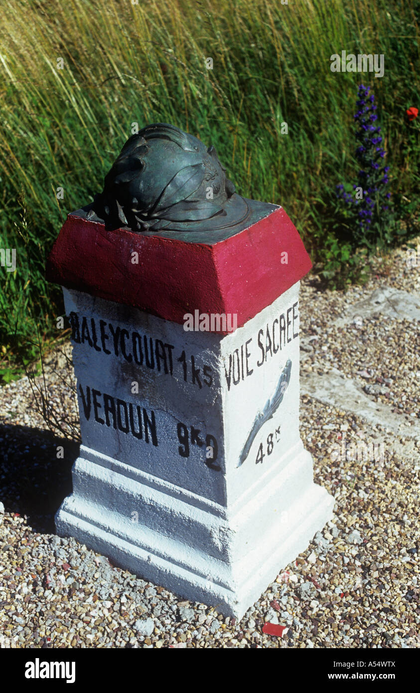 milestone on the Voie Sacree, near Verdun, Alsace Lorraine, France Stock Photo