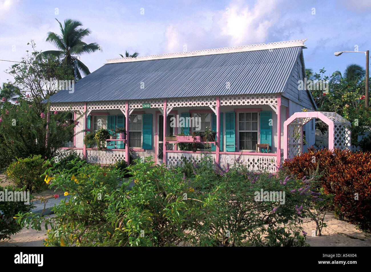 Grand Cayman Island West Indies Caribbean Pink House West Bay Traditional Architecture Stock Photo