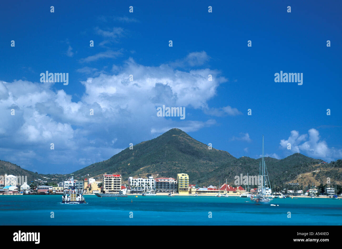 St Maarten Netherlands Antilles Caribbean Philipsburg as seen from the water Stock Photo