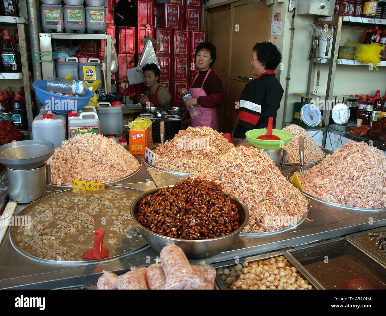 Painet ip2185 korea shrimps cockles sale karakan wholesale food outdoor market seoul 2003 country developing nation less Stock Photo
