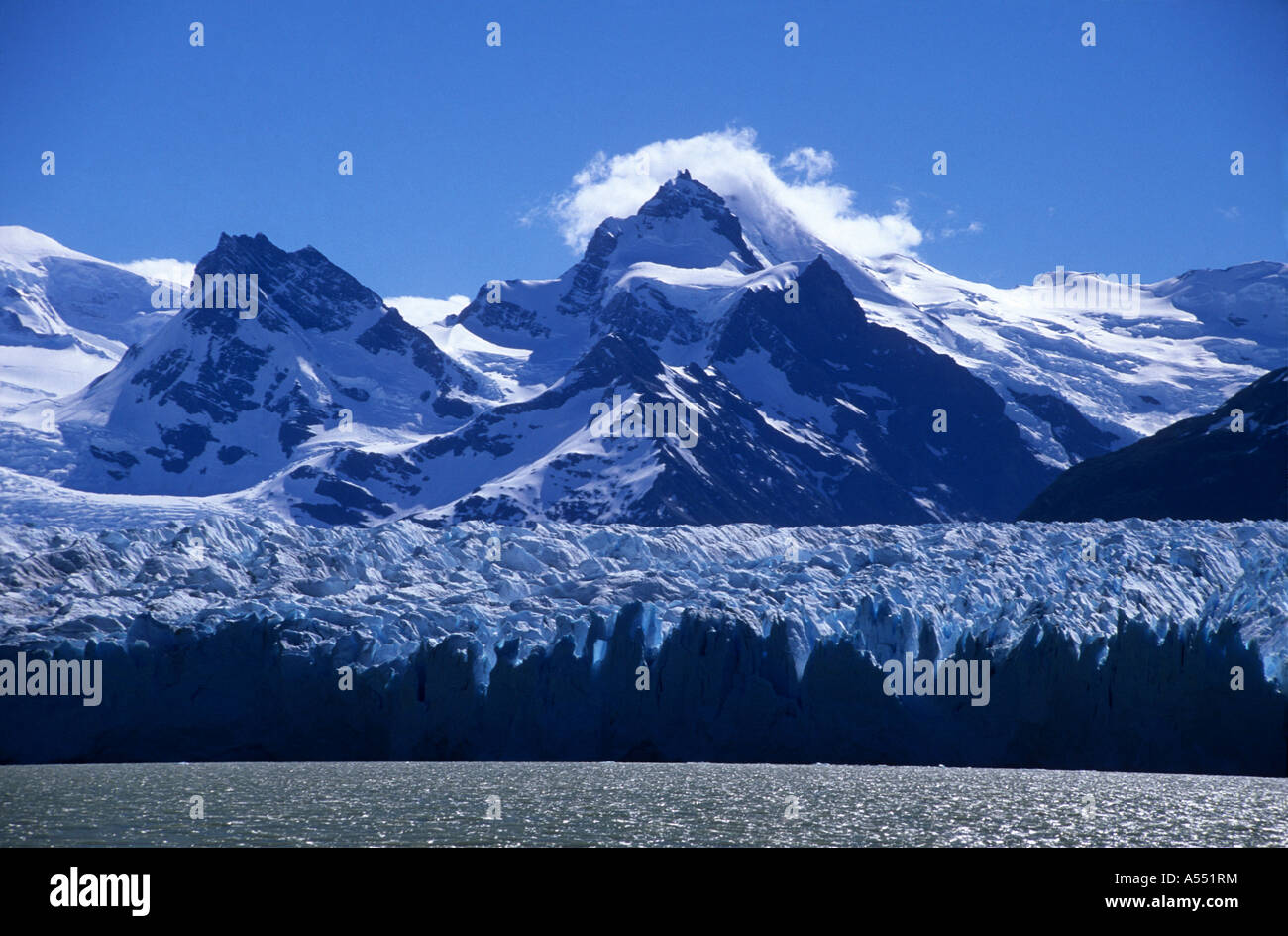 Perito Moreno Glacier and Lago Argentino, near El Calafate, Los Glaciares National Park, Patagonia, Argentina Stock Photo
