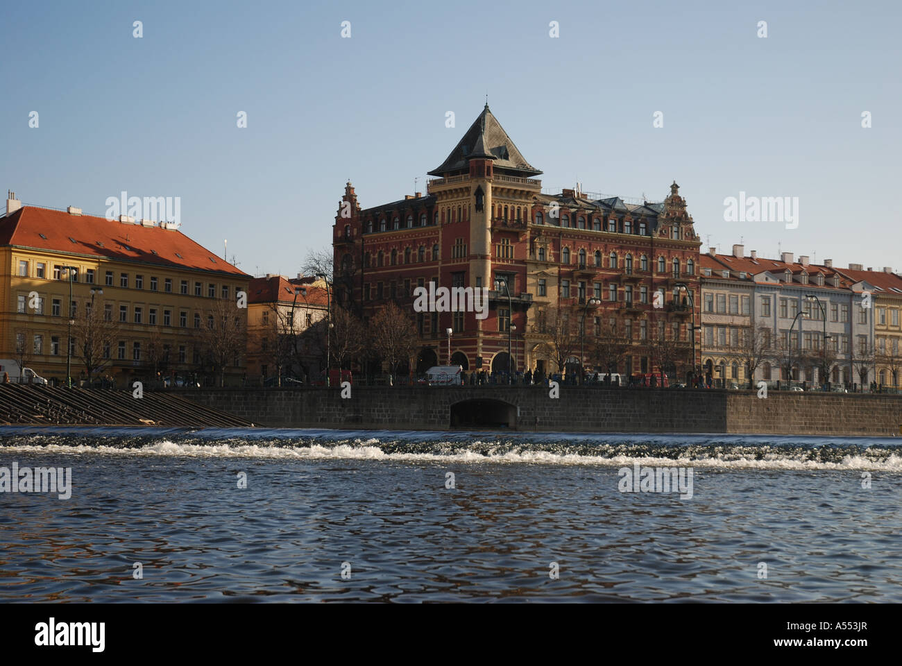 Cafe Slavia on Moldova river. Prague Czech republic Stock Photo