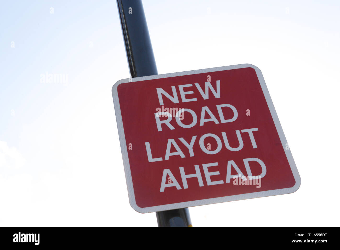New road layout warning sign Stock Photo