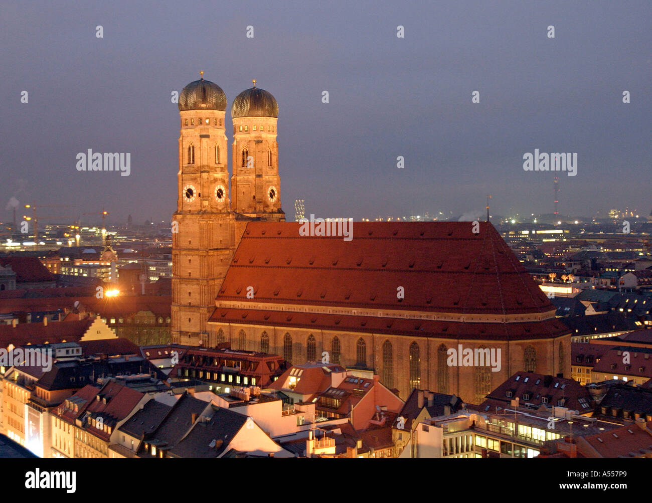 Munich, GER, 06. Dec. 2005 - Nightshot of Frauenkirche in Munich Stock Photo